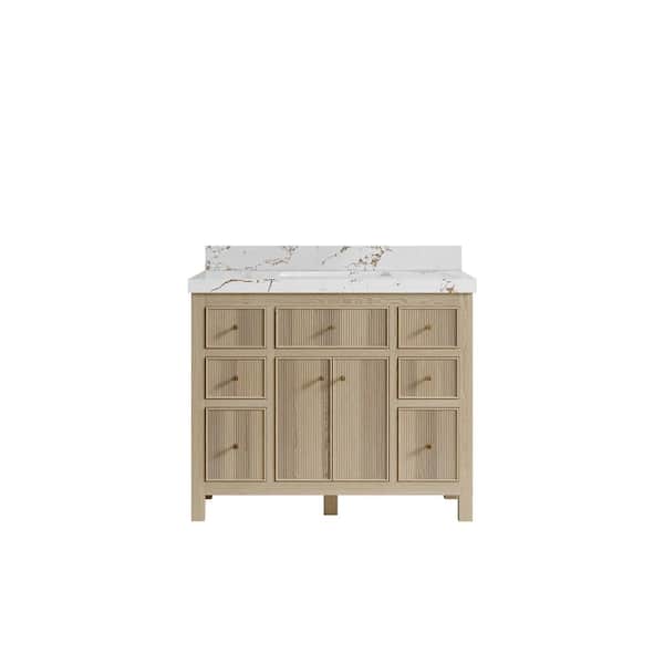 Willow Collections Sonoma Oak 42 in. W x 22 in. D x 36 in. H Single Sink Bath Vanity in White Oak with 2 in. Viola Brown Quartz Top