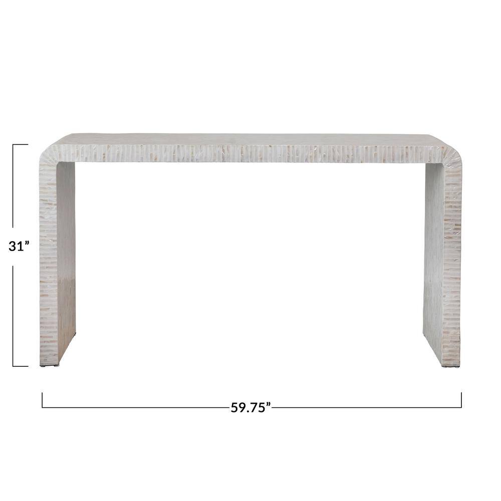 White Mother of Pearl Waterfall Console Table with Storage