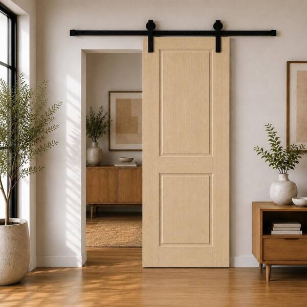 AIOPOP Two Panel Sliding Barn door 90in.X 39in. in White Oak