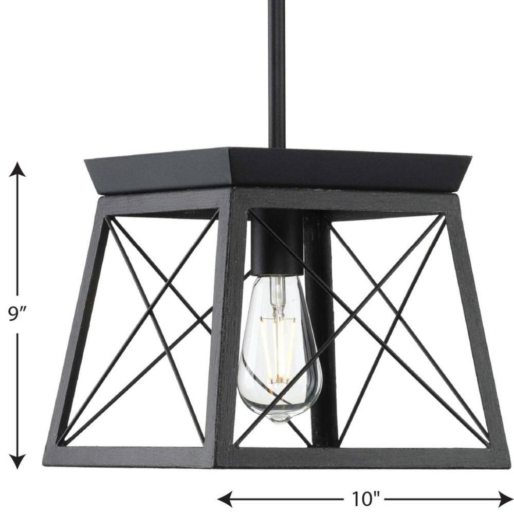Briarwood Textured Black Mini-Pendant with Faux Wood Accent