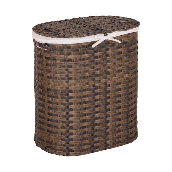 ◆タチカワ◆バーチカル◆W190×H205◆O-2512BL2◆ Seville Classics Mocha Hand-Woven Oval Double Laundry Hamper with