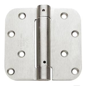 4 in. x 4 in. Satin Nickel Full Mortise Spring 5/8 in. Radius Hinge with Removable Pin - Set of 2