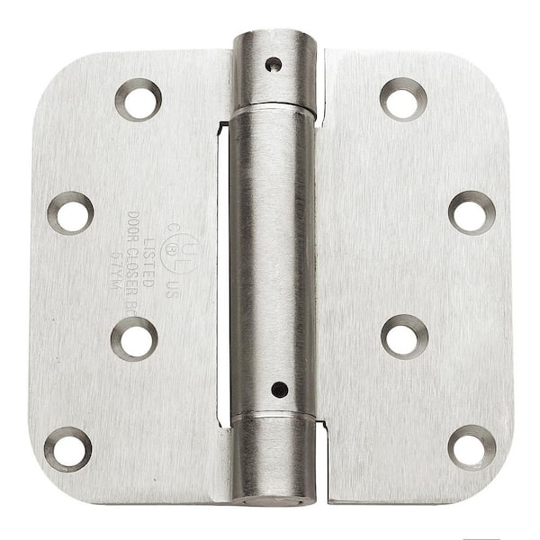 Global Door Controls 4 in. x 4 in. Satin Nickel Full Mortise Spring 5/8 in. Radius Hinge with Removable Pin - Set of 2