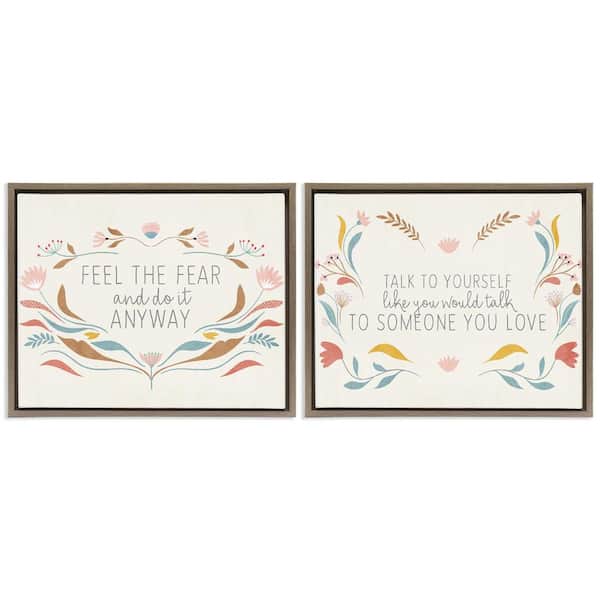 Stupell Industries Comforting Confident Phrases by Kim Allen 2-Pieces Brown Floater Frame Nature Graphic Art Print 17 in. x 21 in.