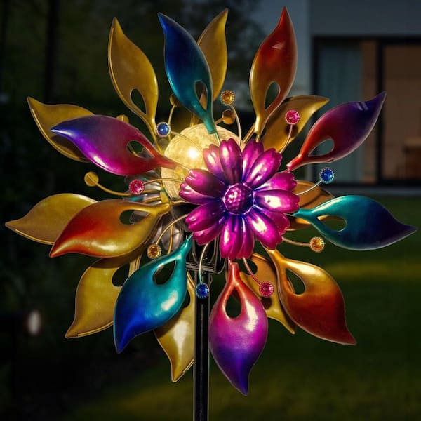 61 in. H Multi-Colored Metal Wind Spinners Outdoor with Solar