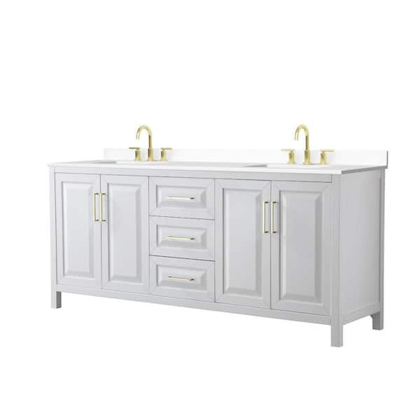 Daria 80 in. Double Freestanding White Bath Vanity with White Cultured Marble Top