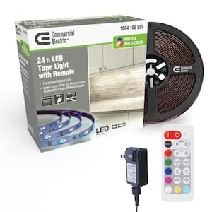 24 ft White & Multicolor (RGB+W) Indoor/Outdoor LED Tape Light w/Remote