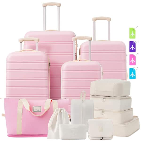 5-Piece Light Pink Expandable ABS Hardshell Spinner 16"20"24"28" Luggage Set with Travel Bag, TSA Lock 8 Luggage Bags