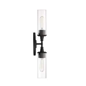 Modina 19.5 in. 2 -Light Espresso Finish Wall Sconce with Clear Glass