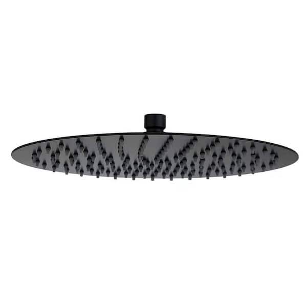 FLG 1-Spray Patterns with 1.8 GPM Round 12 in. Wall Mount Rain Fixed Shower Head in Matte Black