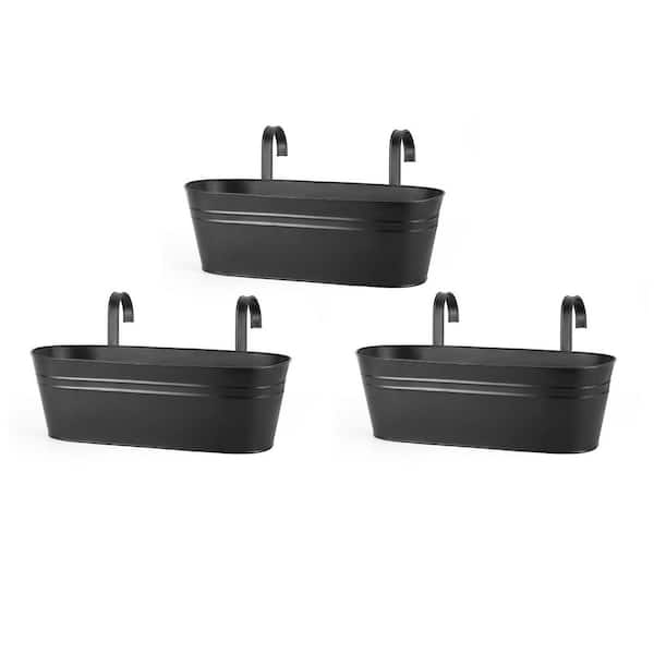 15.7 in. Hanging Bucket Pots with Detachable Hooks 3-Piece Metal Hanging Flower Pots for Railing Fence Outdoor Planter
