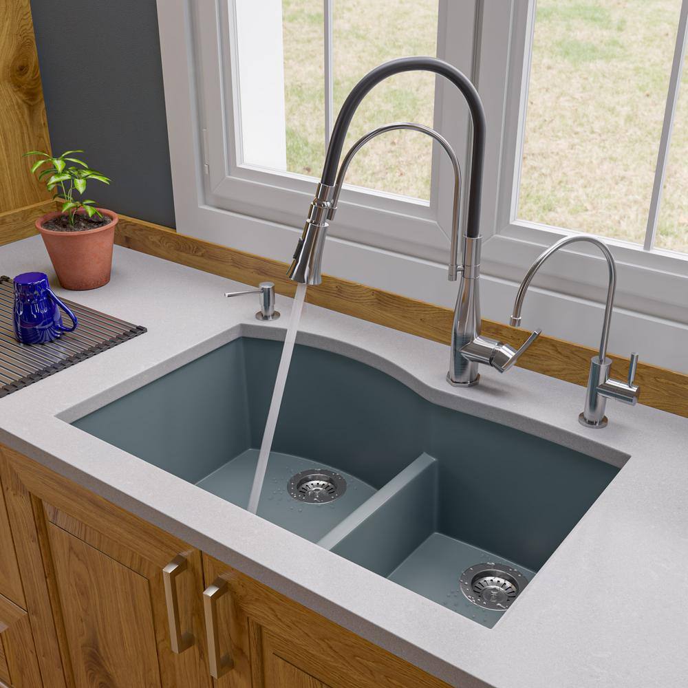 Titanium Gray Double Bowl Granite Composite Undermount Kitchen Sink