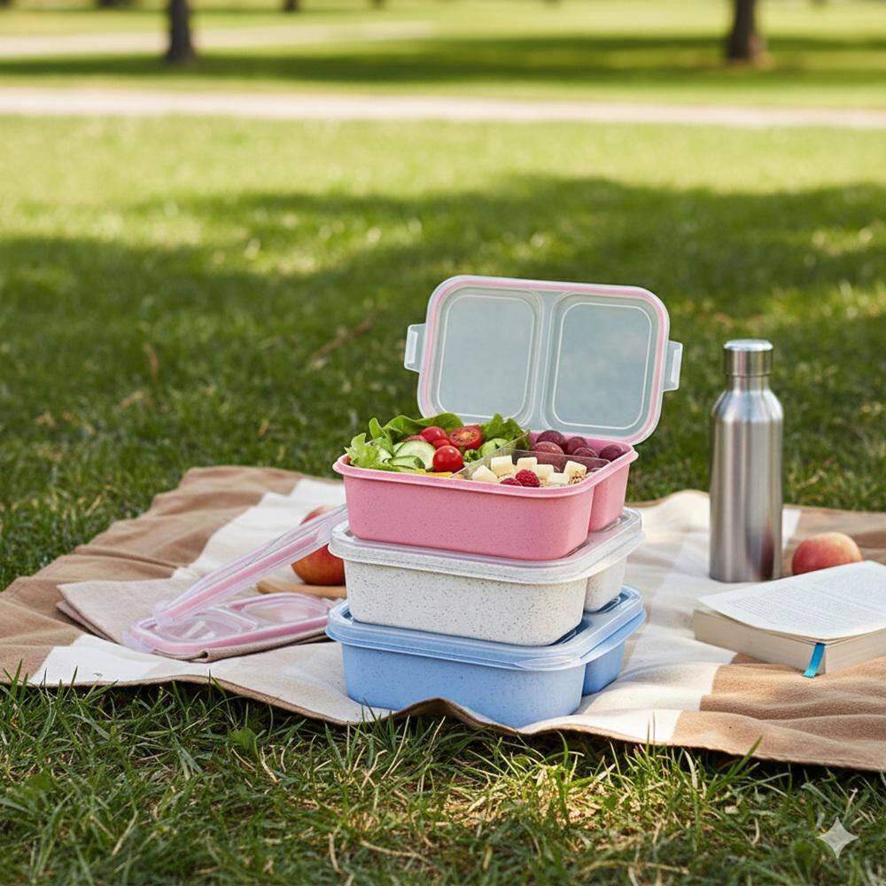 8.1oz Beige Wheat Straw Plastic Snack Food Storage Containers with Lids 3 Compartments 3-Pack Reusable Portion Cup price history on PriceWatchPro