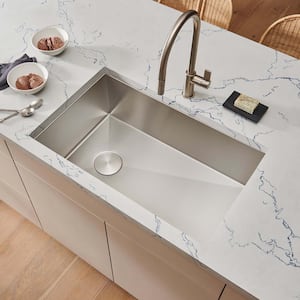 Tribeca 16-Gauge Stainless Steel 36 in. Single Bowl Undermount Kitchen Sink with Slope Bottom Offset Drain Reversible