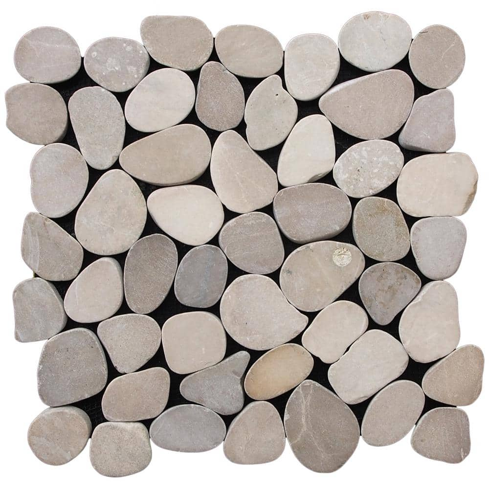 Tile Connection Sliced Pebble Tile Tan 11 1 2 In X 11 1 2 In X 95 Mm Mesh Mounted Mosaic Tile 1012 Sq Ft Case Xs3ptn The Home Depot