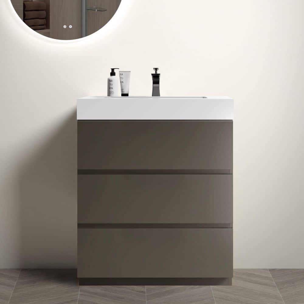 30 in. Single Sink Freestanding Gray Bath Vanity with White Engineered Stone Top (Assembled), Maximized Storage Space price history on PriceWatchPro