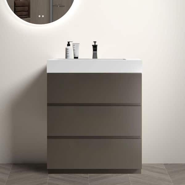 30 in. Single Sink Freestanding Gray Bath Vanity with White Engineered Stone Top (Assembled), Maximized Storage Space