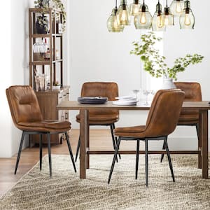 18 in. Metal Frame Brown Dining Room Chairs Faux Leather Upholstered Modern Dining Chairs Set of 4