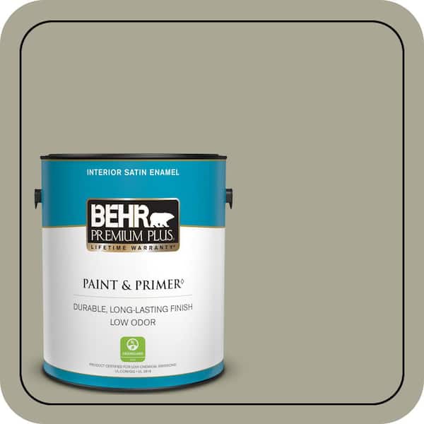 BEHR PREMIUM PLUS 1 gal. #N350-4 Jungle Camouflage Satin Enamel Low Odor Interior Paint & Primer