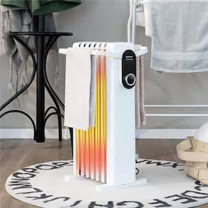 1500-Watt White Electric Oil-Filled Radiator Heater Space Heater with Foldable Rack