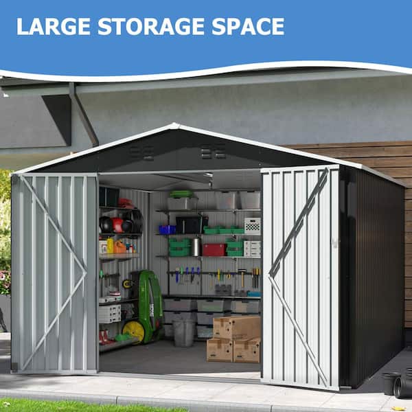 VIWAT 10 ft. W x 10 ft. D Metal Outdoor Storage Shed with Lockable