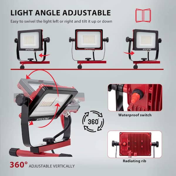 100W 10000 Lumen Dual-Head LED Work Light with Metal Telescopic Tripod Stand，Work Light with Stand Rotating Waterproof Lamps（2 pack 
