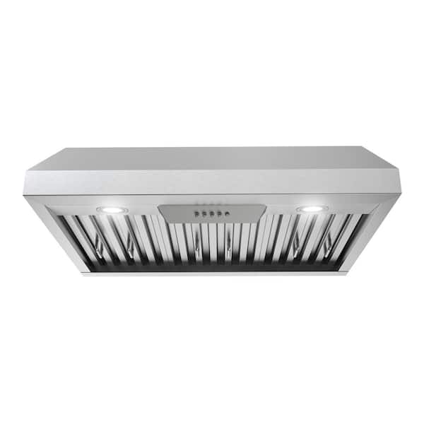 30 in. 406 CFM Locri Ductless Under Cabinet Range Hood in Brushed Steel, Baffle Filters, Push Button Control, LED Lights