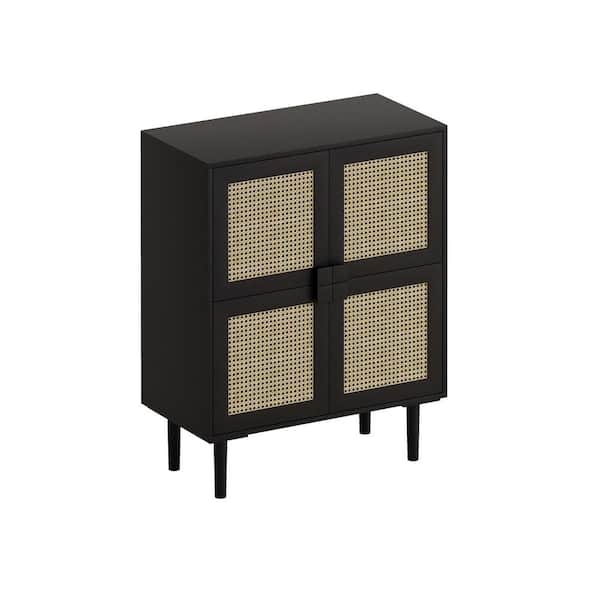 Unbranded 31.5 in. W x 15.75 in. D x 38.98 in. H Black Linen Cabinet with 4-Doors and 8 Storage Spaces for Living Room, Hallway