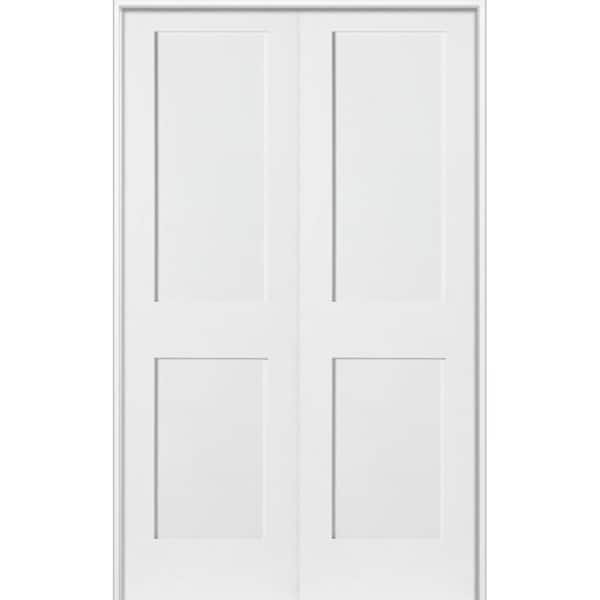 Krosswood Doors 48 in. x 80 in. Craftsman Primed Universal/Reversible Wood MDF Solid Core Double Prehung Interior Door