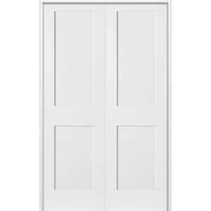 56 in. x 80 in. Craftsman Shaker 2-Panel Both Active MDF Solid Core Primed Wood Double Prehung Interior French Door