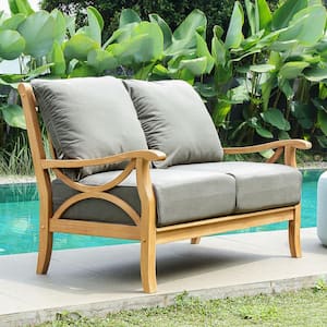 Kinsley Premium Indonesia Teak Wood Outdoor Loveseat with Gray Cushion