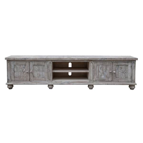 Benjara 93 in. White Wood TV Stand Fits TVs up to 88 Inch in. with 4 Doors