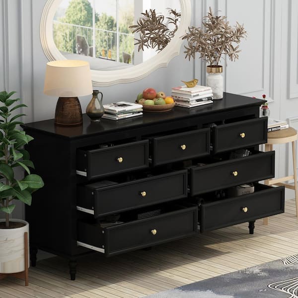 FUFU&GAGA Gray Wood 59.1 in. W Sideboard with 2 Large Drawers, 3 Small  Drawers and 2 Cabinets 33.5 in. H x 15.7 in. D KF020263-03 - The Home Depot