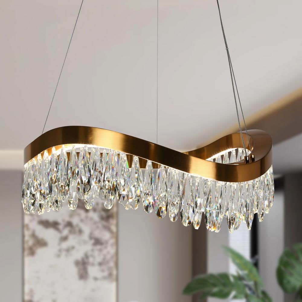 Modern Gold Brass LED Crystal Drum Chandelier