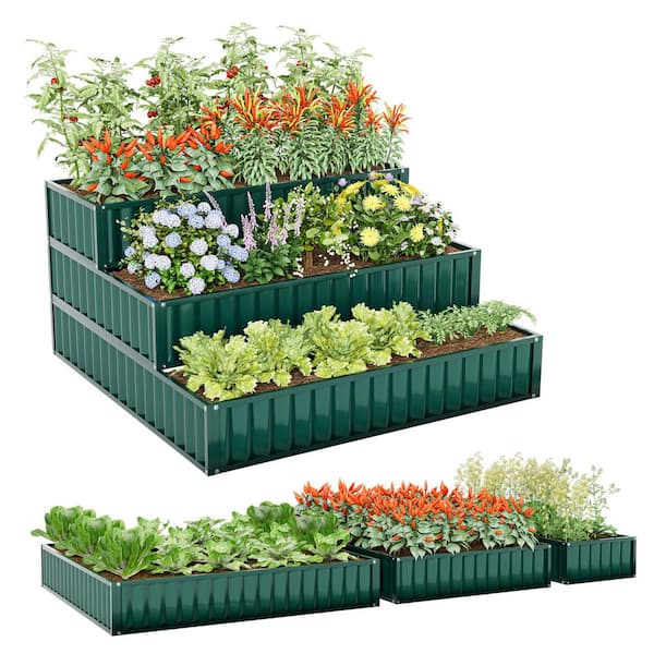 47 in. Open-Base Rust-Resistant Metal Garden Raised Bed Planter Box for Vegetables Flowers, Green