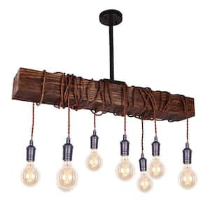 Belz 8-Light Brown Kitchen Island Wood Beam Pendant