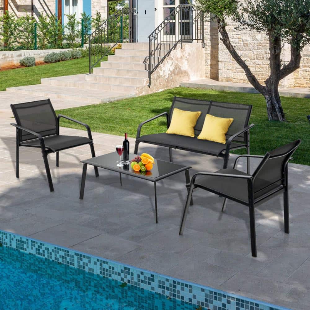 Black 4-Piece Metal Patio Conversation Seating Set price history on PriceWatchPro