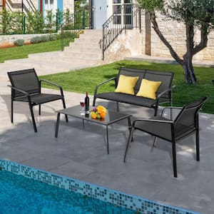 Black 4-Piece Metal Patio Conversation Seating Set