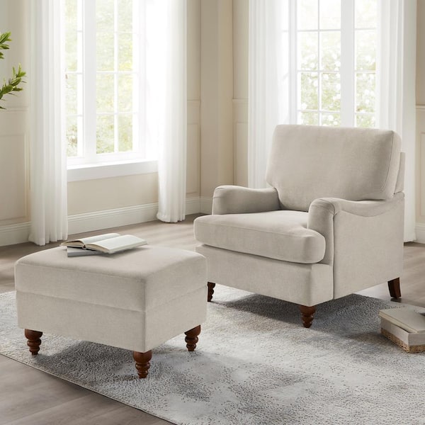 Unbranded Clarendon Sea Oat Polyester Fabric Arm Chair and Ottoman