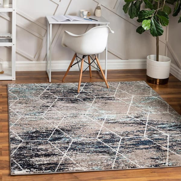 Trellis Frieze Geometric Blue Multi 10 ft. x 10 ft. Area Rug
