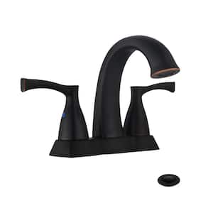 Freek 4 in. Centerset Double Handle Low-Arc Bathroom Faucet Combo Kit with Pop-Up Drain Assembly in Oil Rubbed Bronze