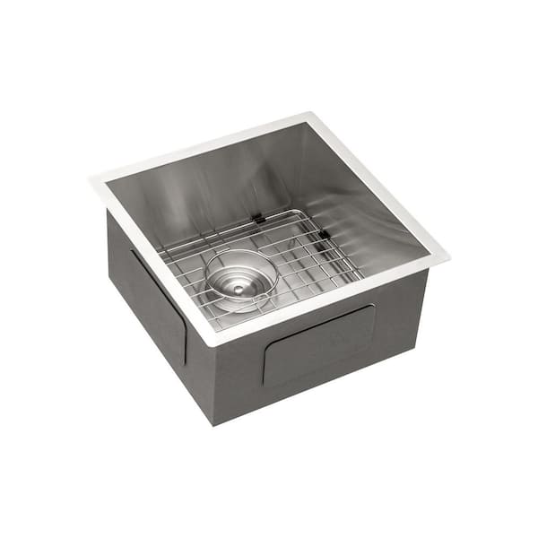 15 in. Drop-In/Undermount Single Bowl 16 Gauge Brushed Nickel Stainless Steel Kitchen Sink with Grid and Drain