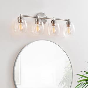 30.3 in. 4-Light Brushed Nickel Bathroom Vanity Light with Clear Glass Shades