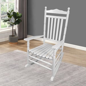 26 in. Width x 33 in. Depth x 46 in. Height White Wooden Porch Outdoor Rocking Chair for Patio, Garden, Balcony