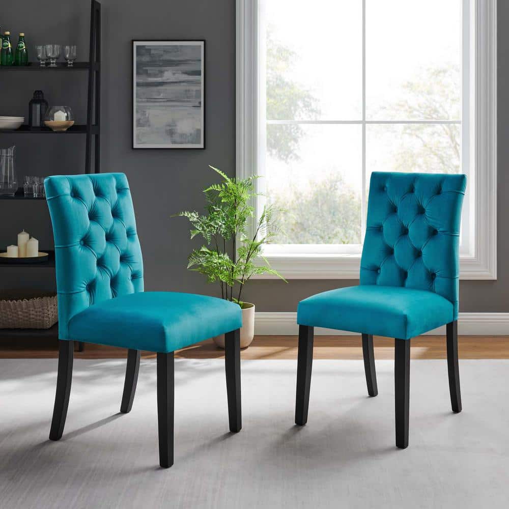 Blue Velvet Upholstered Wood Side Chair, 25" x 19" x 38"