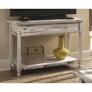 Country Cottage 42 in. White Rectangle Wood Console Table with Drawer