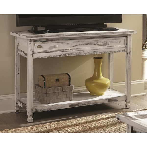 Alaterre Furniture Country Cottage 42 in. White Rectangle Wood Console Table with Drawer