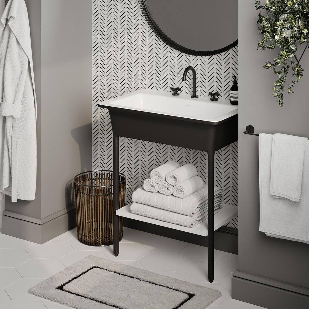 Ivy 32" Matte Black and White Solid Surface Console Sink