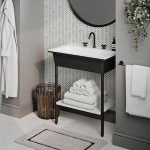 Ivy 32 in. Solid Surface Matte Black Console Sink Basin and Leg Combo