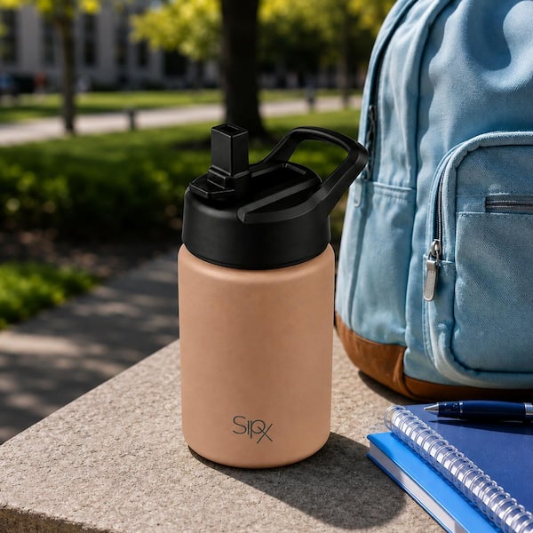 12 oz. - Brown, Stainless Steel, Insulated Water Bottle with Straw